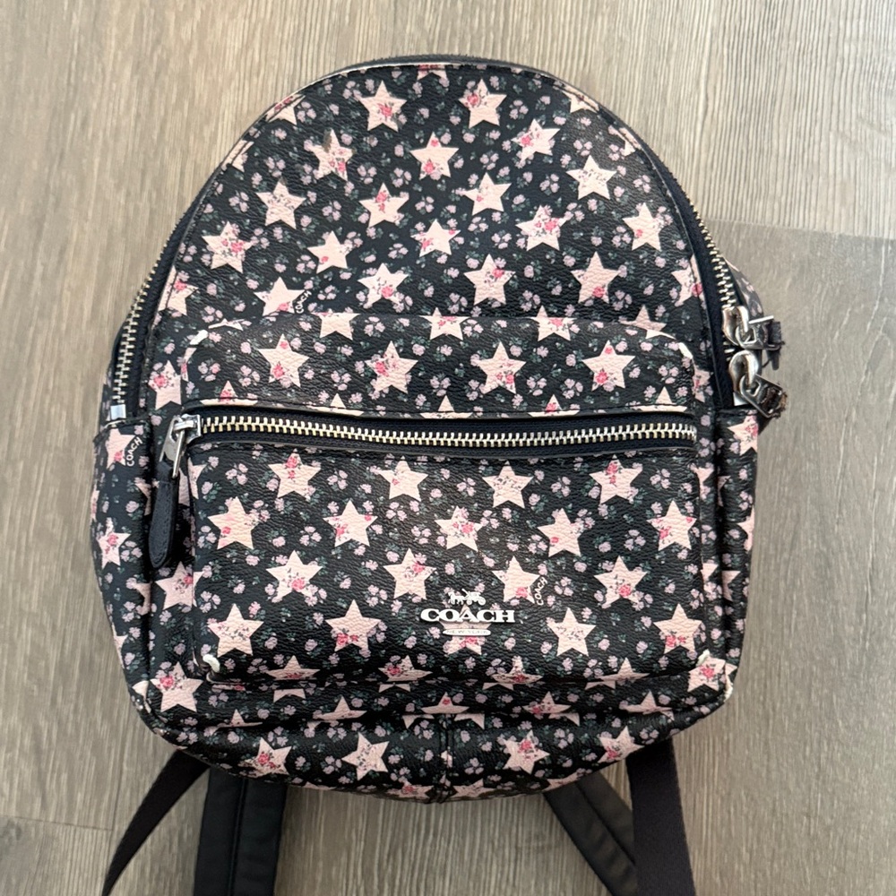 Coach Black and Pink Star Pattern Backpack
